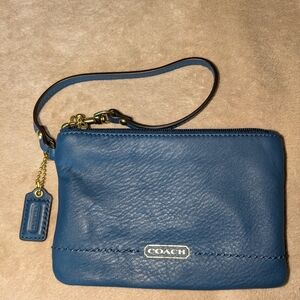 Coach Navy Leather Wristlet with Gold Accents